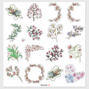 Beeren- und Blumen-Collage-Handwerkblatt Schön Aufkleber