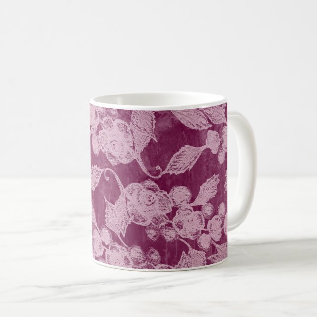 Beeren und Blüten Lila Blumenmuster Kaffeetasse (VorderseiteRechts)