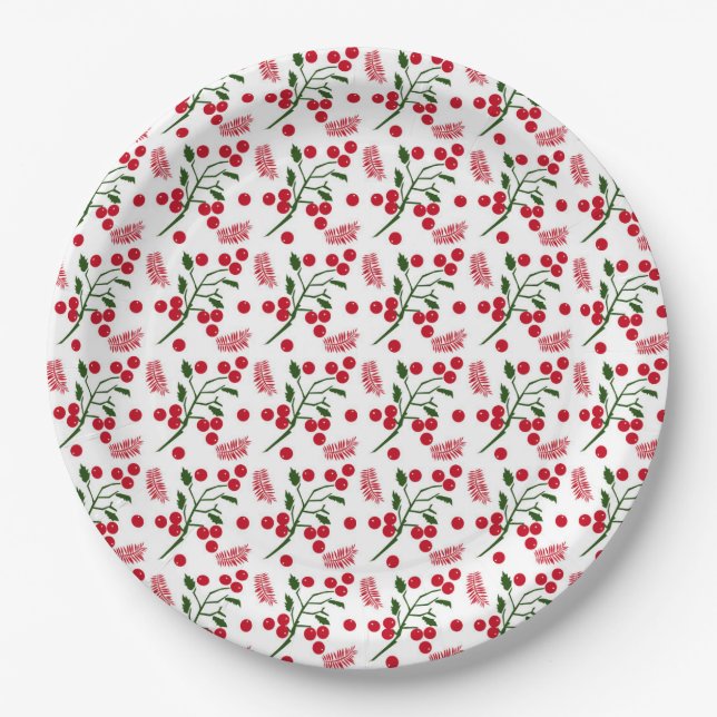 Beeren- und Farnmuster Pappteller (Vorderseite)