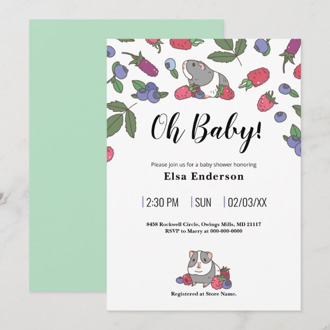 Beeren und Guinea Schweineprint Einladung (Vorne/Hinten)