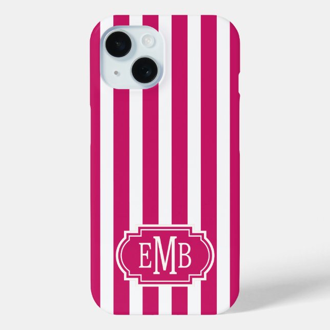 Beeren- und weiße monogrammstreifen Case-Mate iPhone hülle (Rückseite)