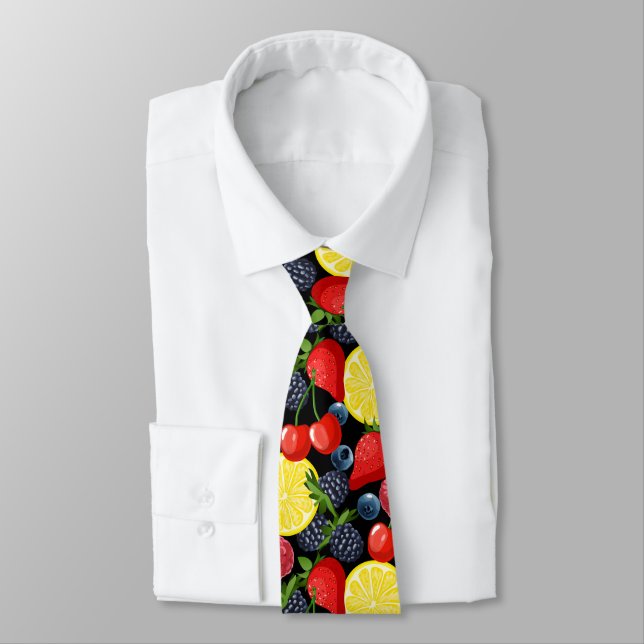 Beeren- und Zitrusmuster-Herren-Schlips Krawatte (Gebunden)