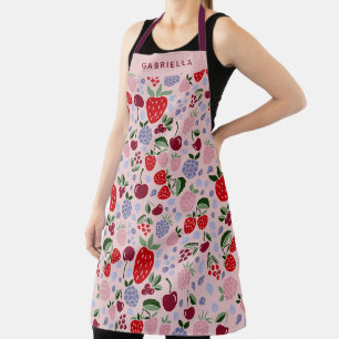 Beerenfruchtmuster Rosa Personalisierter Name Schürze