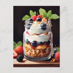 Beerenschichtdessert im Glasbehälter Postkarte