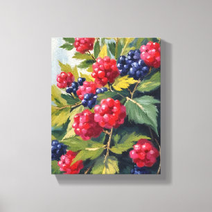 Beerenstrauch Himbeeren Brombeeren Aquarell Obst Leinwanddruck