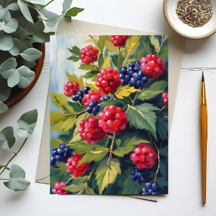 Beerenstrauch Himbeeren Brombeeren Aquarell Obst Postkarte