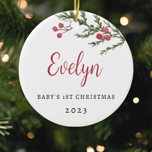 Beerenzweig Baby erstes Weihnachtsfoto Keramik Ornament