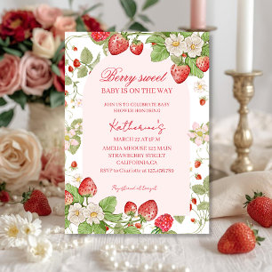 Beerige süße Erdbeeren floral rosa Babyparty Einladung