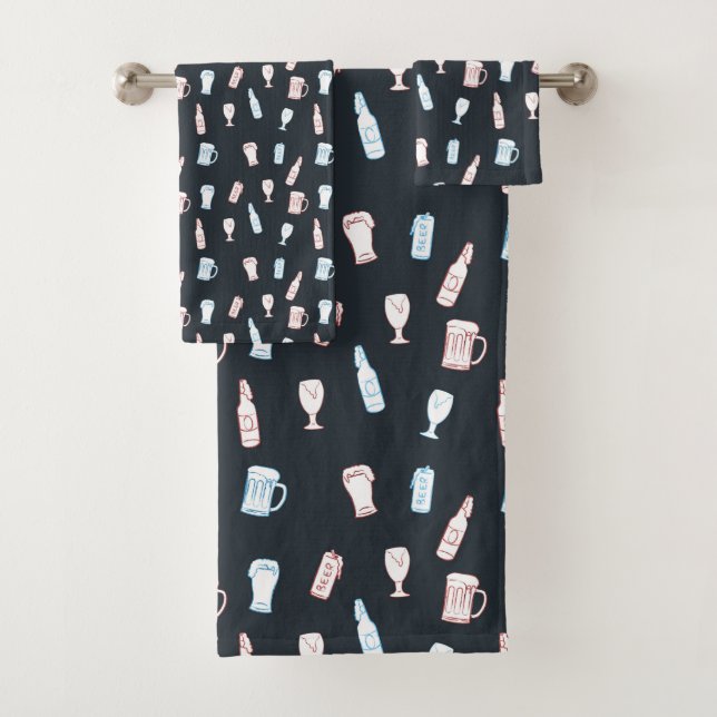 Beers Rustic Hand Drawn Whimsical Beer Man Cave Badhandtuch Set (Insitu)