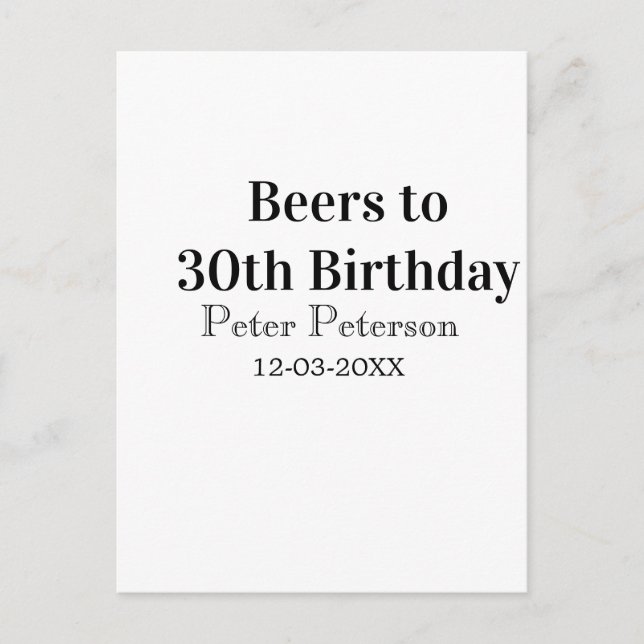 Beers to 30th birthday name date man stylishSimple Postkarte (Vorderseite)
