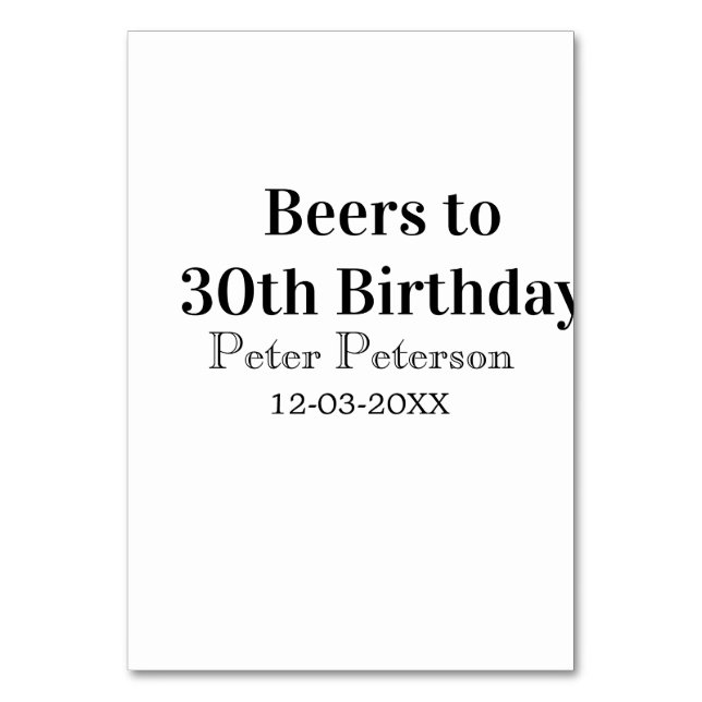 Beers to 30th birthday name date man stylishSimple Tischnummer (Vorderseite)