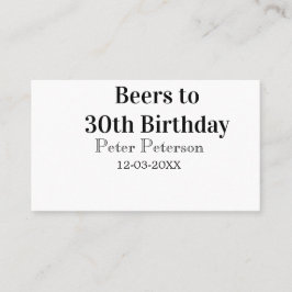 Beers to 30th birthday name date man stylishSimple Visitenkarte