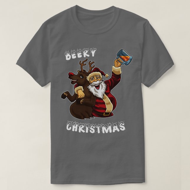 Beery Christmas Santa Claus trinkt Bier T-Shirt (Design vorne)