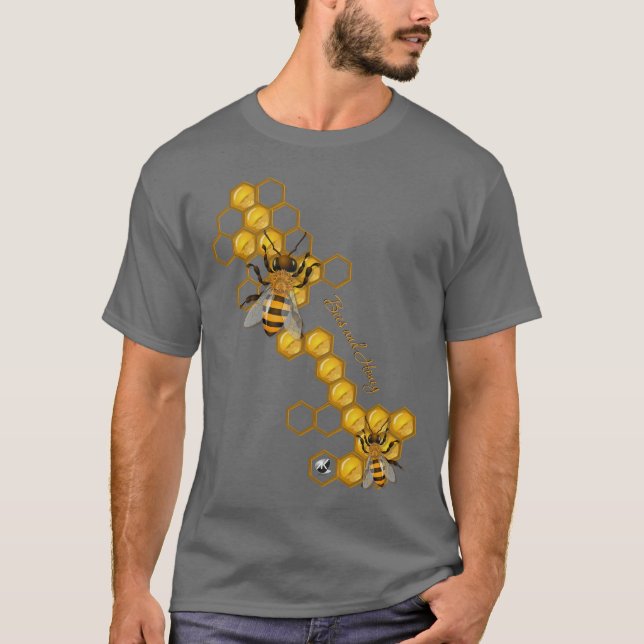 Bees and Honey mit Bienen und Honigwaben T-Shirt (Vorderseite)