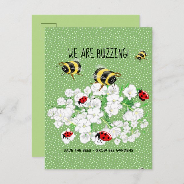 BEES and LadyBugs - Art of LeahG Rette die Bienen Postkarte (Vorne/Hinten)