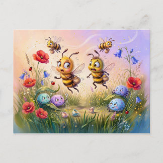 Bees avoiding spiderwebs while searching meadow po postkarte