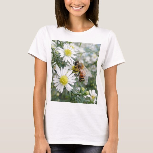 Bees Honey Bee Wildflowers Flowers Daisies Photo T-Shirt (Vorderseite)