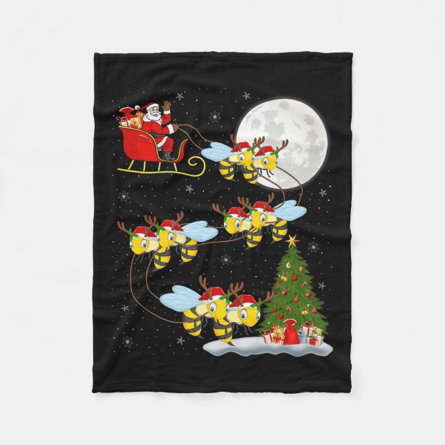 Bees Santa Sleigh Flying Funny Magical Christmas P Fleecedecke (Vorderseite)