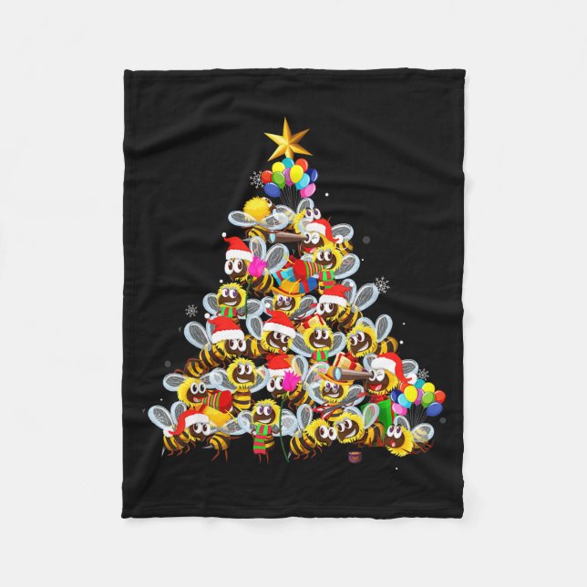 Bees Tree Christmas Sweater Xmas For Bees Lover  Fleecedecke (Vorderseite)