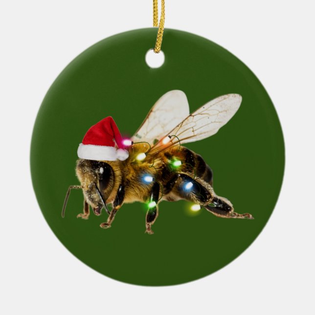 Bees With Hat Lights Christmas Keramik Ornament (Vorne)