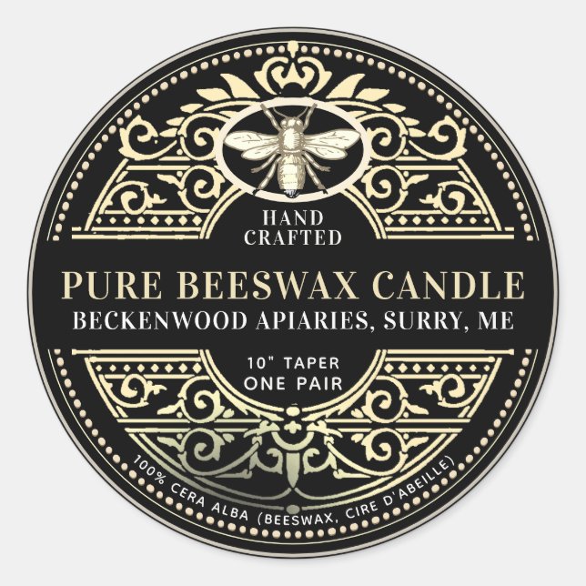 Beeswax Candle Heraldic Bee Product Label Runder Aufkleber (Vorderseite)