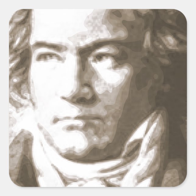Beethoven in Sepia Quadratischer Aufkleber (Vorderseite)