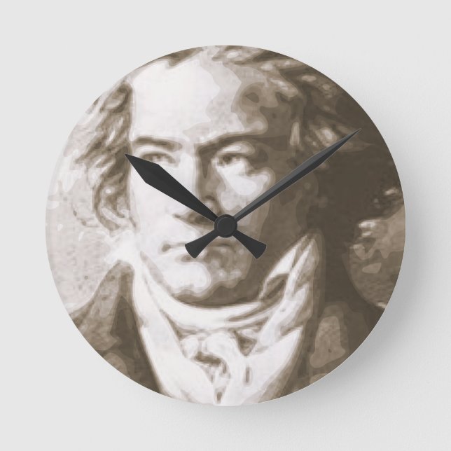 Beethoven in Sepia Runde Wanduhr (Vorderseite)