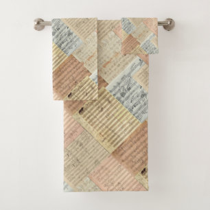 Beethoven-Manuskript-Gemisch-Patchwork-Effekt Badhandtuch Set