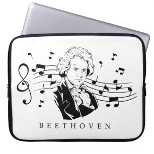 Beethoven mit Noten im Hintergrund Laptopschutzhülle