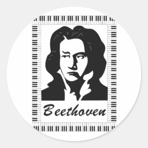 Beethoven-Portrait mit Klaviertastatur Runder Aufkleber