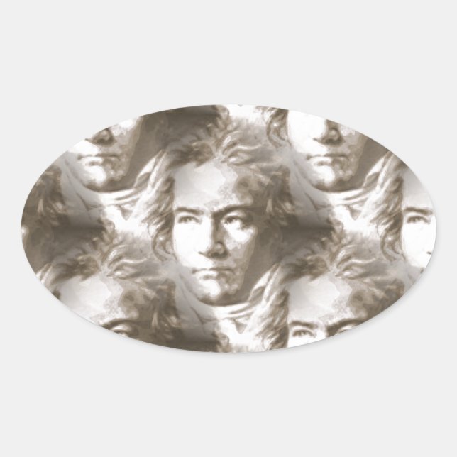 Beethoven Portrait Pattern Ovaler Aufkleber (Vorderseite)