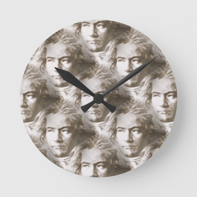 Beethoven Portrait Pattern Runde Wanduhr (Vorderseite)