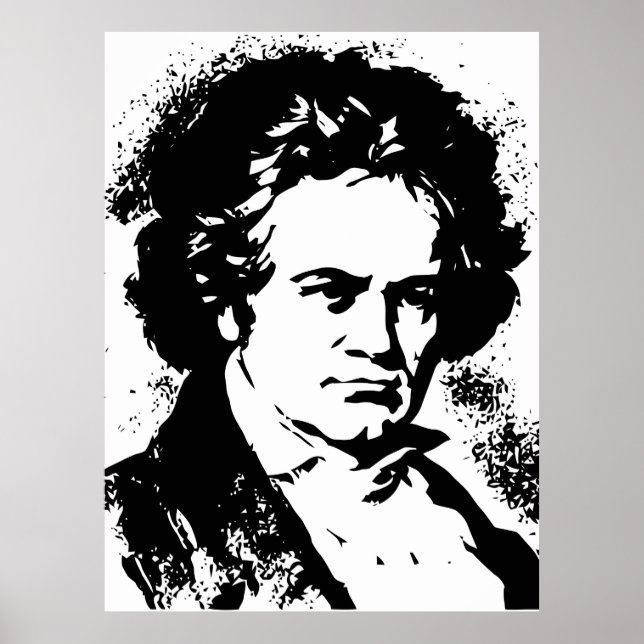 Beethoven Schwarzweiß-Vektorgrafik Poster (Vorne)
