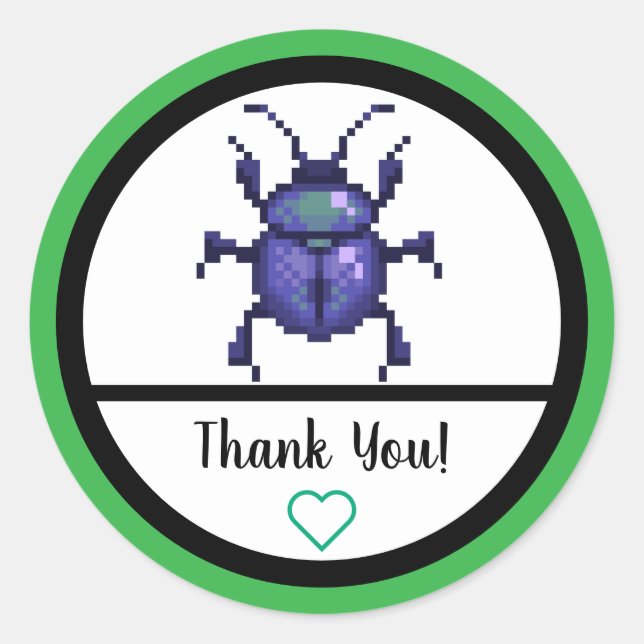 Beetle purple, kever pixelart runder aufkleber (Vorderseite)