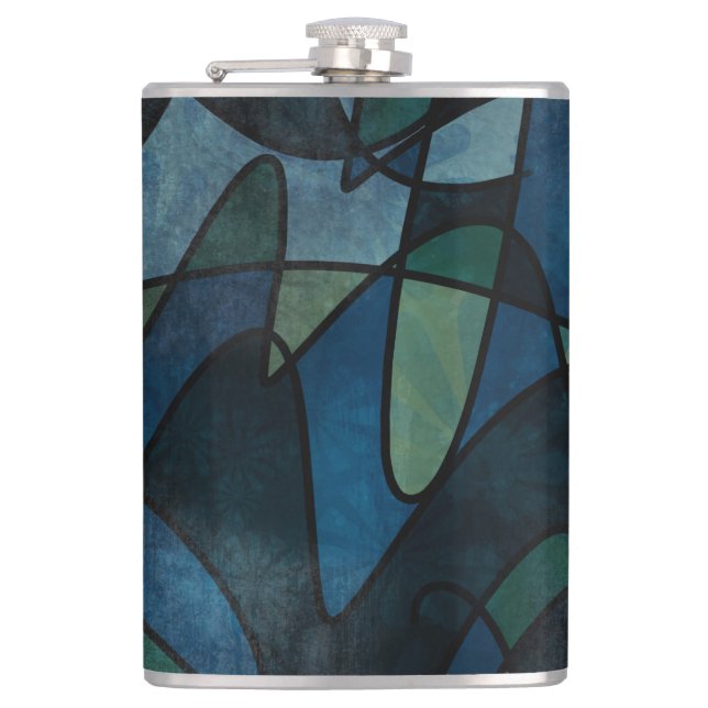 Beflecktes Glas-abstrakte Kunst blaues Flachmann (Vorderseite)
