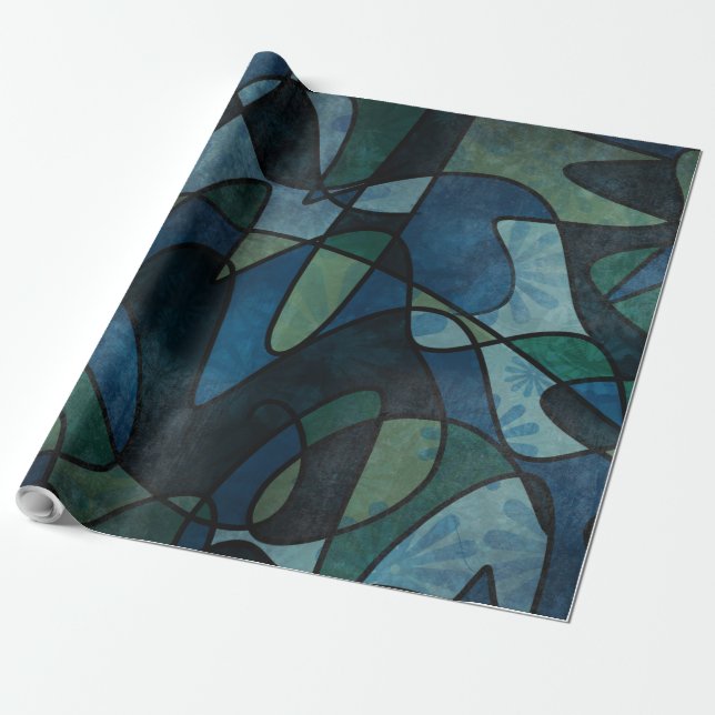 Beflecktes Glas-abstrakte Kunst blaues Geschenkpapier (Ungerollt)