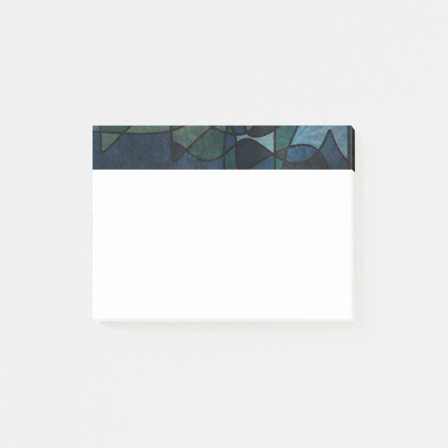 Beflecktes Glas-abstrakte Kunst blaues Post-it Klebezettel (Vorderseite)