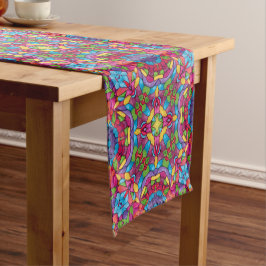 Beflecktes Glas-Vintages lila Kaleidoskop Kurzer Tischläufer