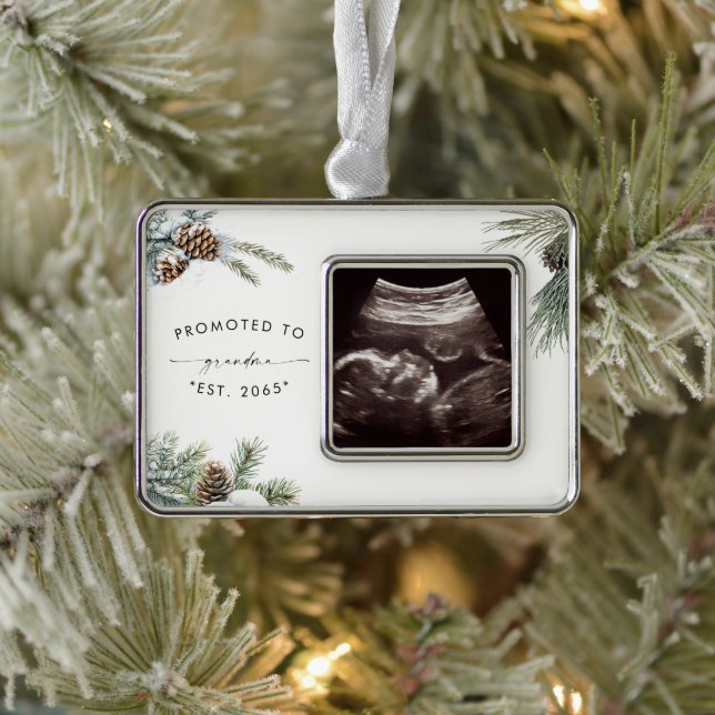 Befördert zu Oma Ultrasound Weihnachten Rahmen-Ornament Silber