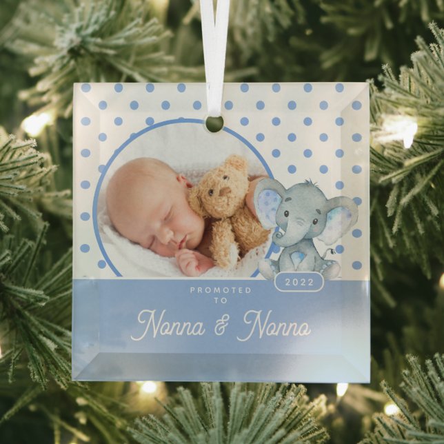 Befördert zum Foto Nonna Nonno Baby Boy Ornament Aus Glas (Insitu)