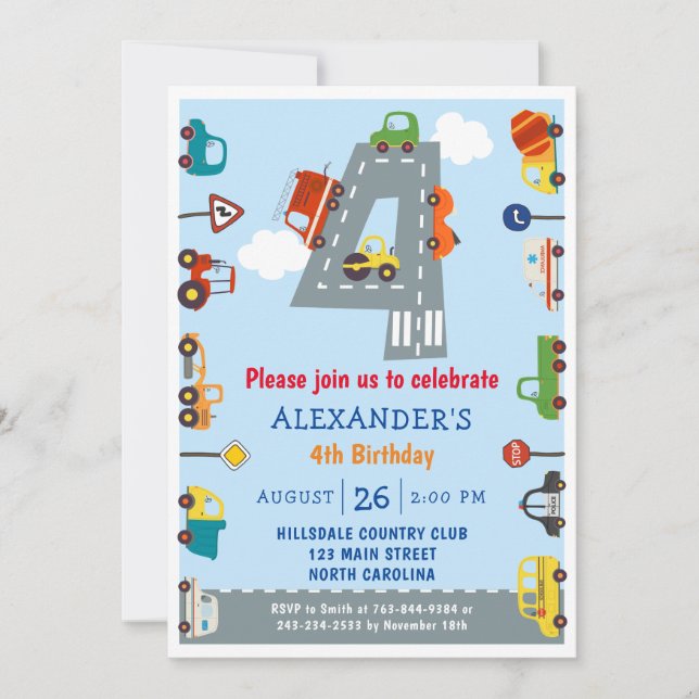 Beförderung 4. Geburtstag Party Einladung (Vorderseite)