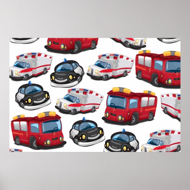 Beförderung von Polizei, Ambulanz und Feuerwehr Poster (Vorne)