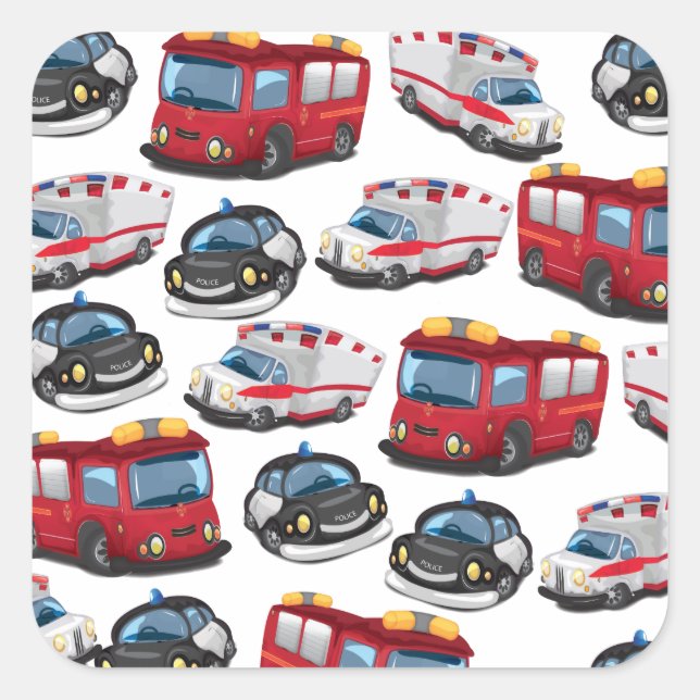 Beförderung von Polizei, Ambulanz und Feuerwehr Quadratischer Aufkleber (Vorderseite)