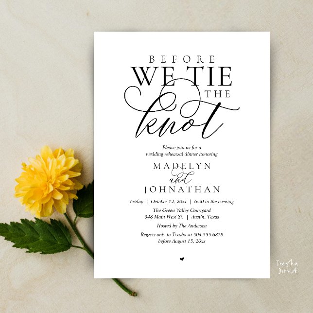 "Before we tie the knot", Wedding Rehearsal Dinner Einladung ("Before we tie the knot", Modern Romantic Wedding Rehearsal Dinner Invites Card in black and white)
