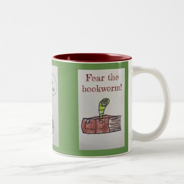 Befürchten Sie die Bücherwurm-Tasse! Zweifarbige Tasse (Rechts)