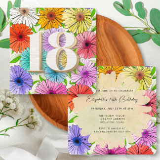 Bege Rustikale Blumenfeier 18. Geburtstagsparty Einladung