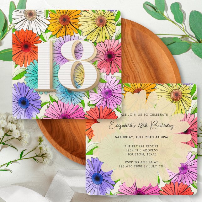 Bege Rustikale Blumenfeier 18. Geburtstagsparty Einladung (Von Creator hochgeladen)