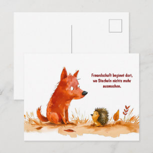 Begegnung Wasserfarben Comic Hund und Igel Feiertagspostkarte