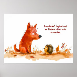 Begegnung Wasserfarben Comic Hund und Igel Poster