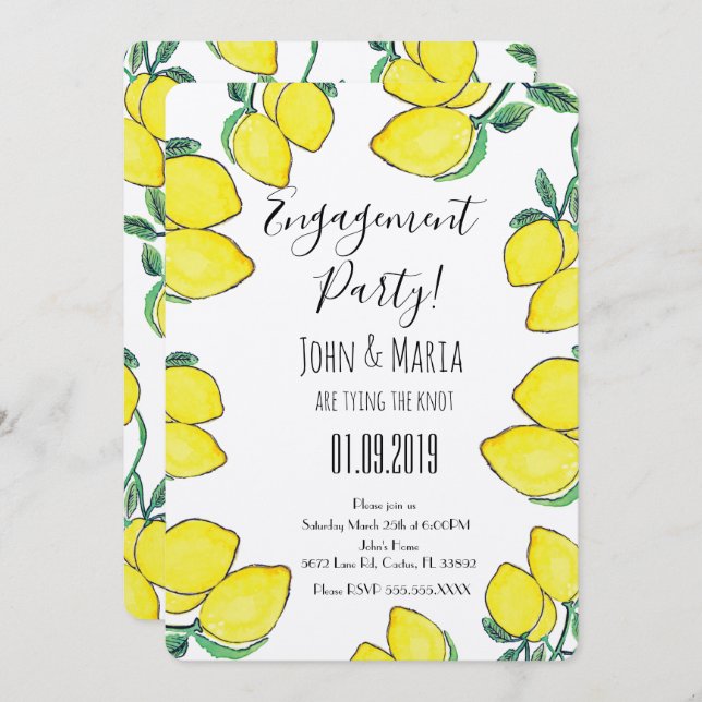 Begegnungspartei "Watercolor Lemon Vine Border" Einladung (Vorne/Hinten)